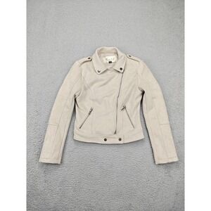 Santa Sofia‎ Jacket Womens Small Beige Faux Suede Moto Asymmetrical Zip Lined